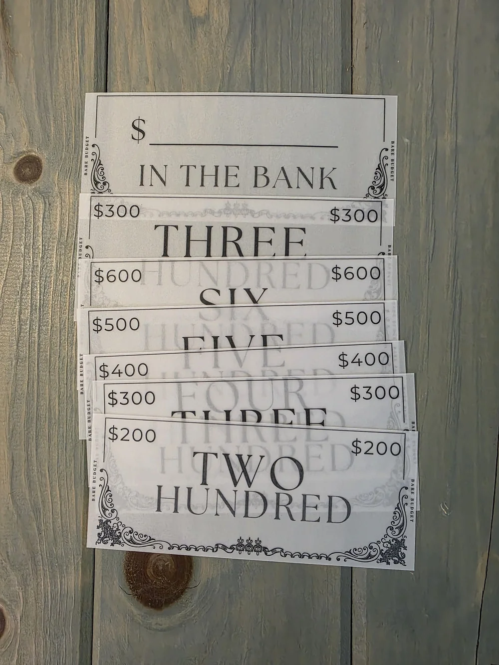 A6 Bare Budget Cash Place Holders Set Of 7